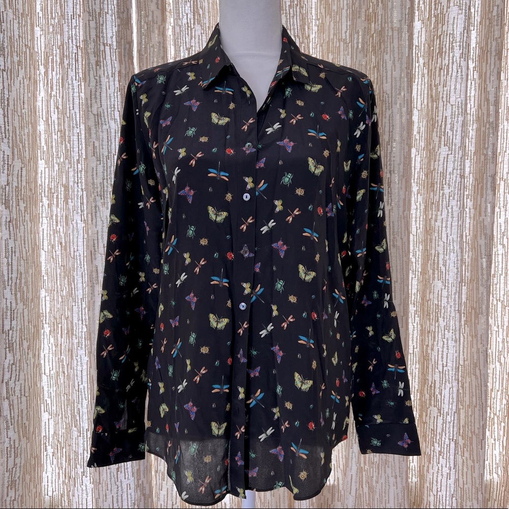 Excellent condition The Kooples black silk button down-insect design